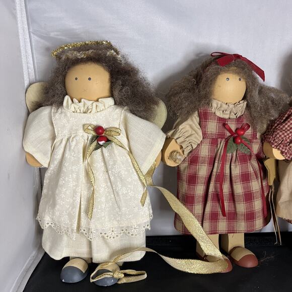 Vintage VTG Lot of Four LIZZIE HIGH Wooden Dolls Christmas Angels LADIES - Picture 2 of 11